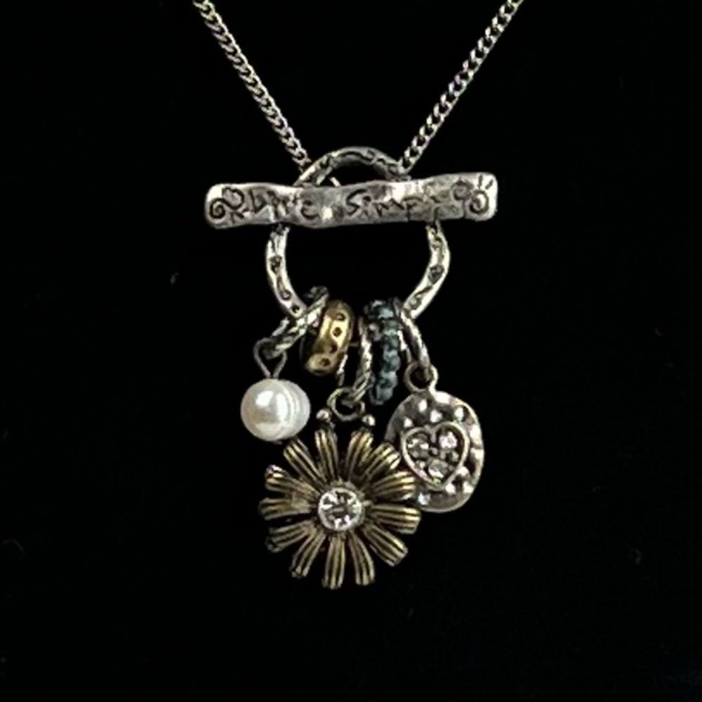 Live Simply Bohemian Necklace and Charms Flower Heart Pearl Silver Tone